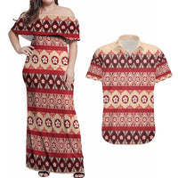 Tonga Language Week Couples Matching Off Shoulder Maxi Dress and Hawaiian Shirt Lea Faka-Tonga Everyday LT05 Beige - Polynesian Pride