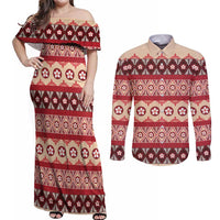 Tonga Language Week Couples Matching Off Shoulder Maxi Dress and Long Sleeve Button Shirt Lea Faka-Tonga Everyday LT05 Beige - Polynesian Pride