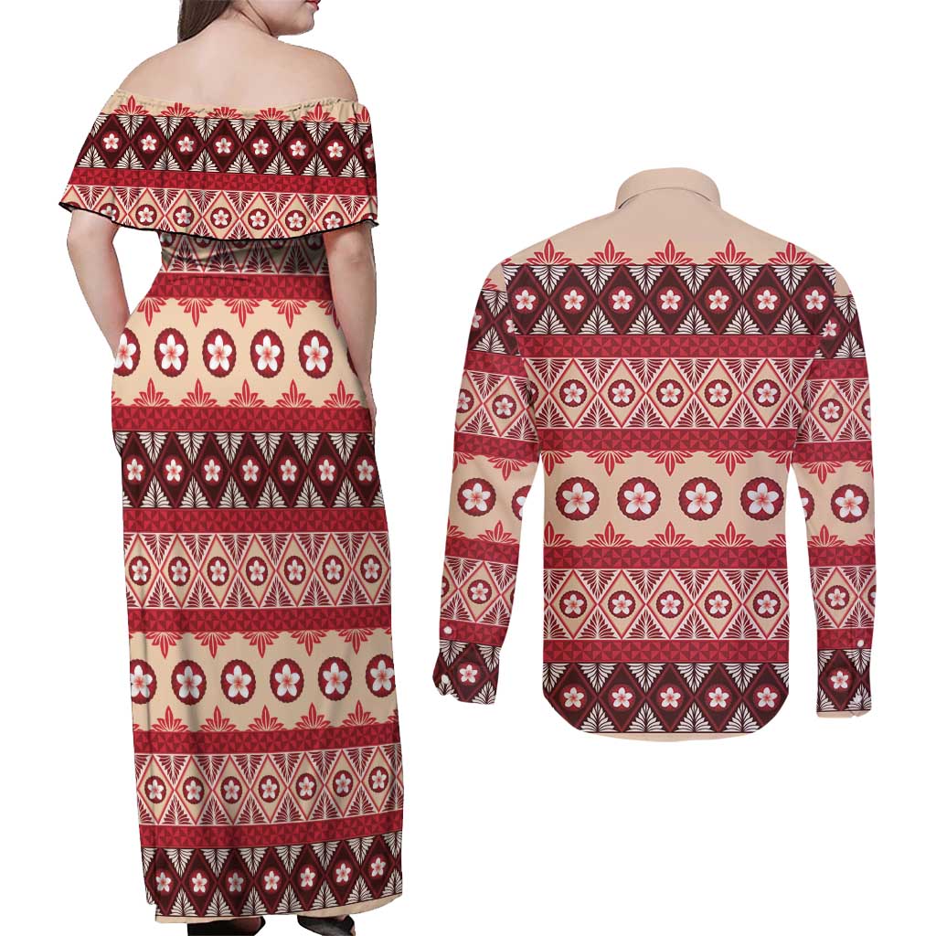 Tonga Language Week Couples Matching Off Shoulder Maxi Dress and Long Sleeve Button Shirt Lea Faka-Tonga Everyday LT05 - Polynesian Pride