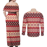 Tonga Language Week Couples Matching Off Shoulder Maxi Dress and Long Sleeve Button Shirt Lea Faka-Tonga Everyday LT05 - Polynesian Pride