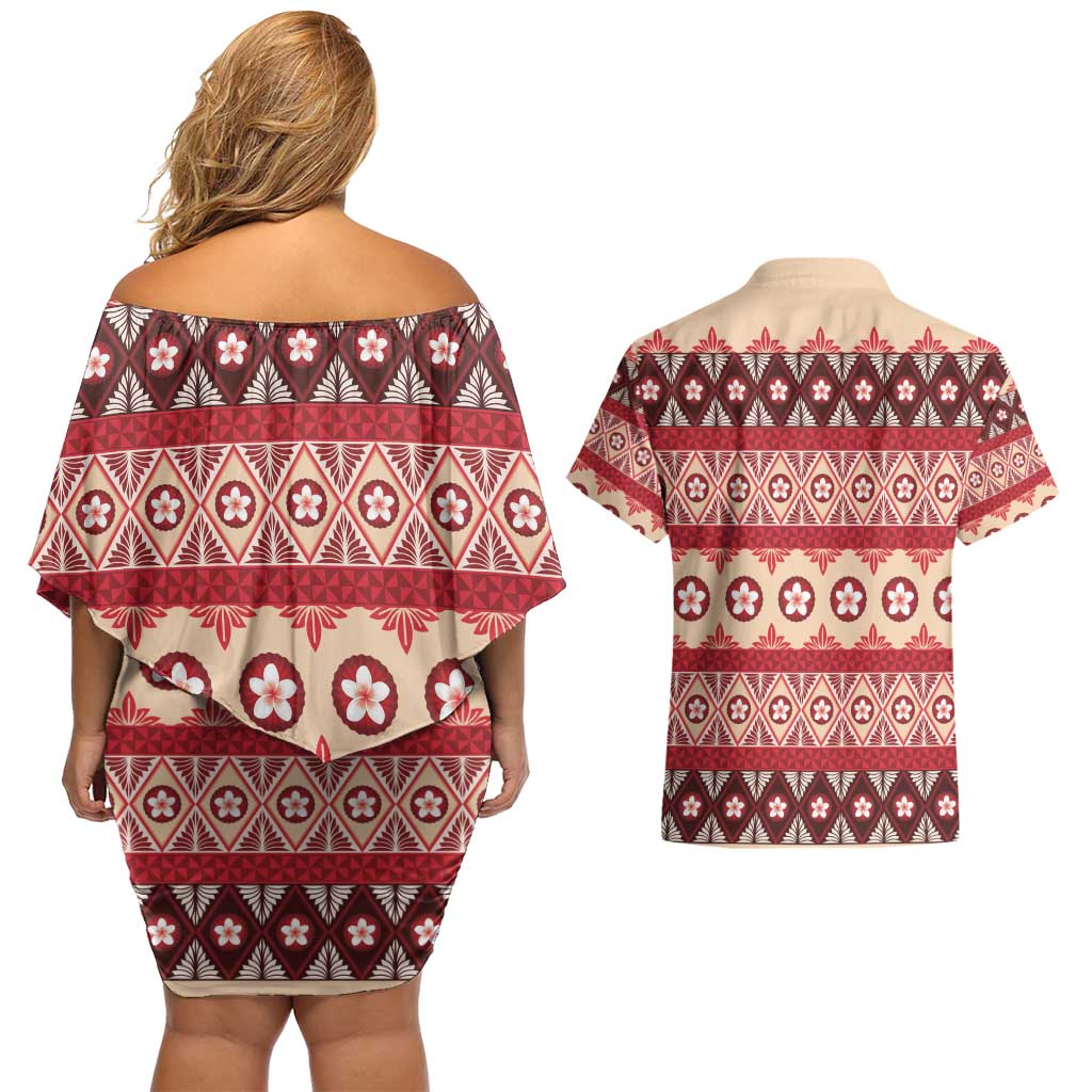 Tonga Language Week Couples Matching Off Shoulder Short Dress and Hawaiian Shirt Lea Faka-Tonga Everyday LT05 - Polynesian Pride