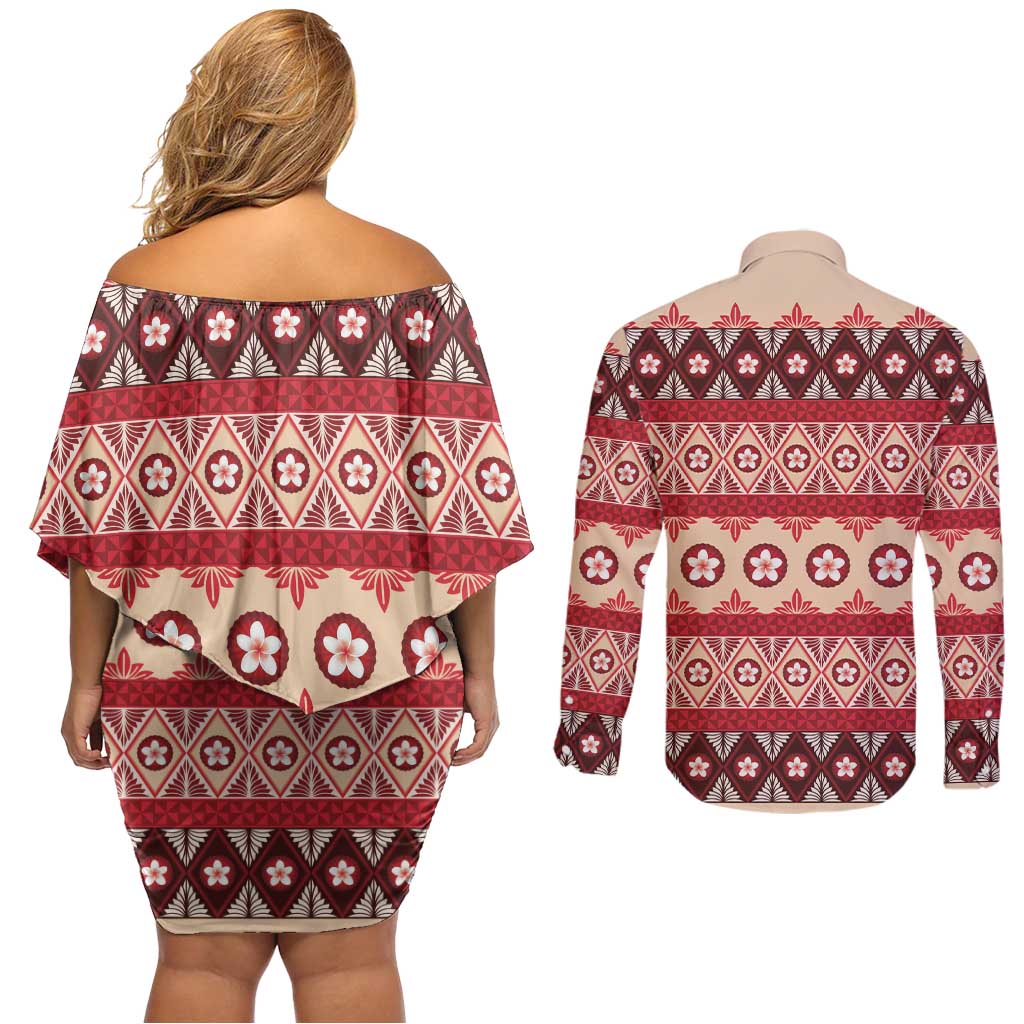 Tonga Language Week Couples Matching Off Shoulder Short Dress and Long Sleeve Button Shirt Lea Faka-Tonga Everyday LT05 - Polynesian Pride