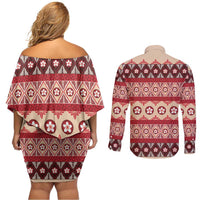 Tonga Language Week Couples Matching Off Shoulder Short Dress and Long Sleeve Button Shirt Lea Faka-Tonga Everyday LT05 - Polynesian Pride
