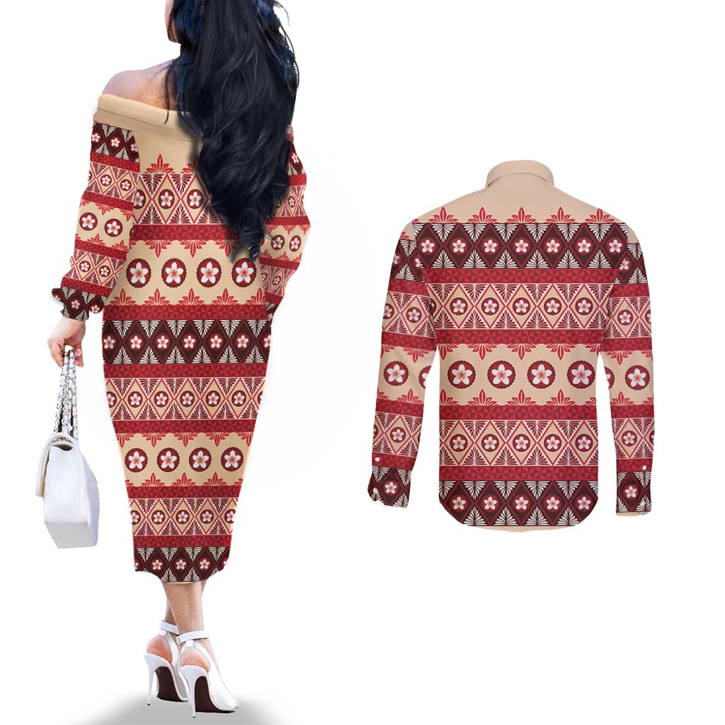 Tonga Language Week Couples Matching Off The Shoulder Long Sleeve Dress and Long Sleeve Button Shirt Lea Faka-Tonga Everyday LT05 - Polynesian Pride