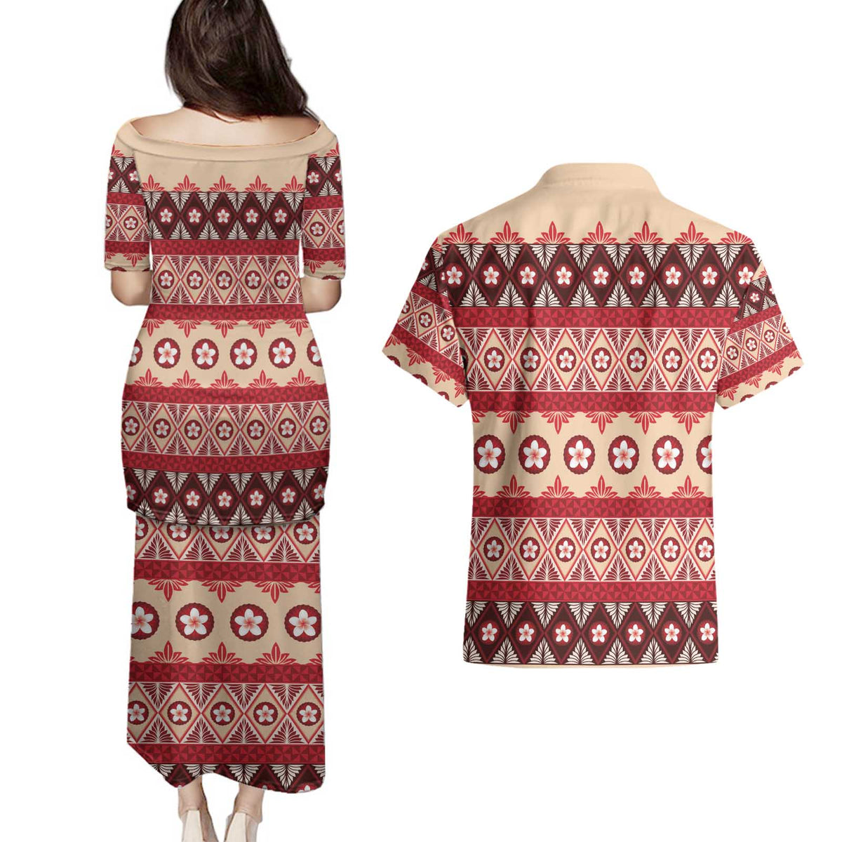 Tonga Language Week Couples Matching Puletasi and Hawaiian Shirt Lea Faka-Tonga Everyday LT05 - Polynesian Pride
