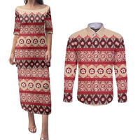 Tonga Language Week Couples Matching Puletasi and Long Sleeve Button Shirt Lea Faka-Tonga Everyday LT05 Beige - Polynesian Pride