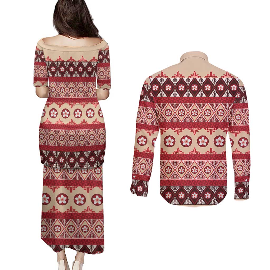 Tonga Language Week Couples Matching Puletasi and Long Sleeve Button Shirt Lea Faka-Tonga Everyday LT05 - Polynesian Pride