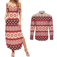 Tonga Language Week Couples Matching Summer Maxi Dress and Long Sleeve Button Shirt Lea Faka-Tonga Everyday LT05 Beige - Polynesian Pride