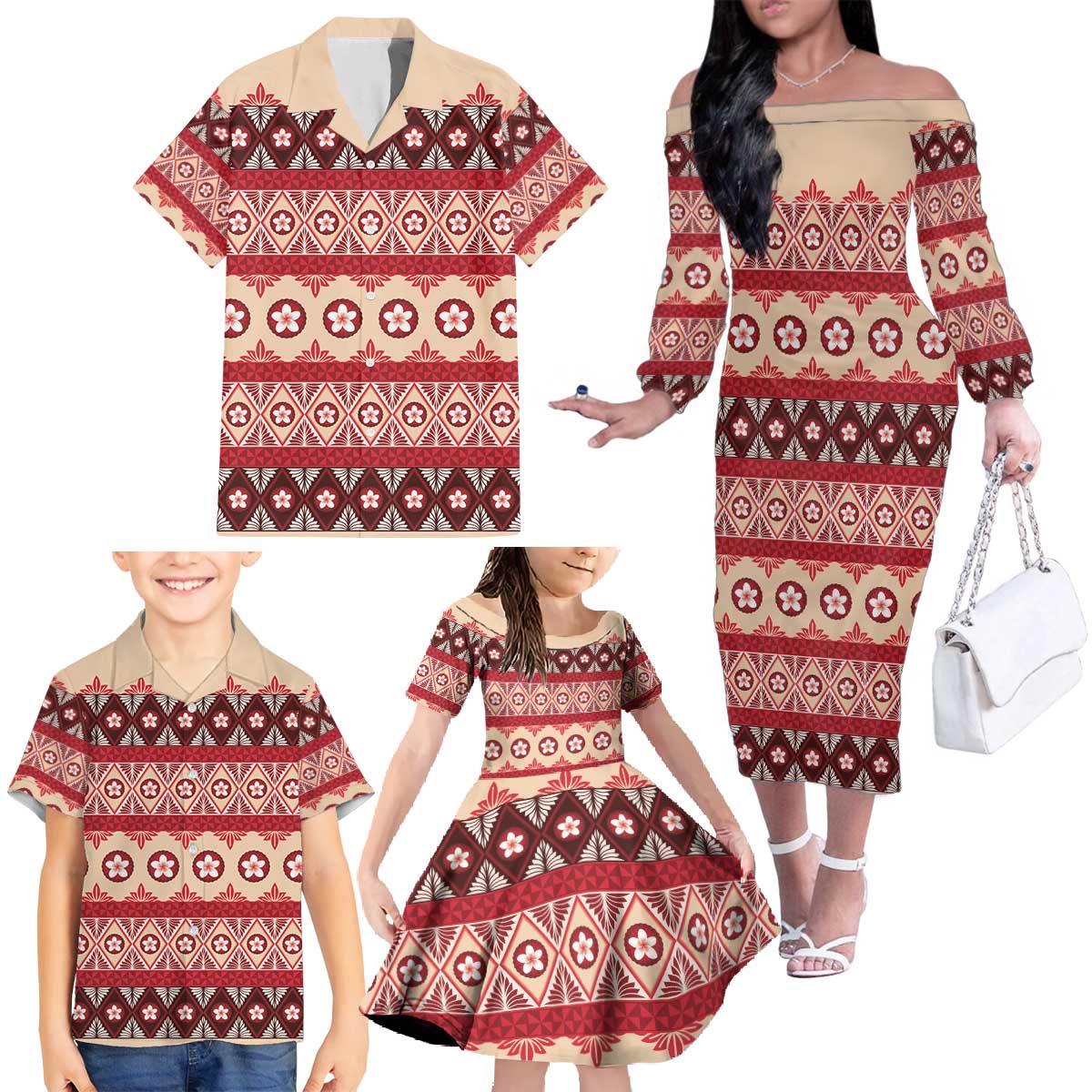 Tonga Language Week Family Matching Off The Shoulder Long Sleeve Dress and Hawaiian Shirt Lea Faka-Tonga Everyday LT05 - Polynesian Pride