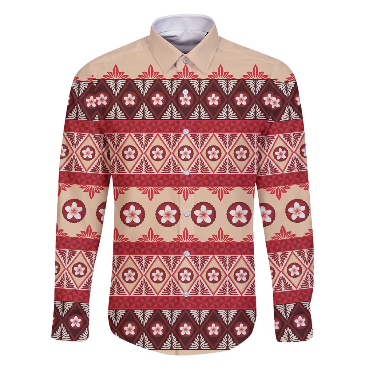 Tonga Language Week Family Matching Off The Shoulder Long Sleeve Dress and Hawaiian Shirt Lea Faka-Tonga Everyday LT05 Dad's Shirt - Long Sleeve Beige - Polynesian Pride