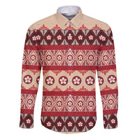 Tonga Language Week Family Matching Off The Shoulder Long Sleeve Dress and Hawaiian Shirt Lea Faka-Tonga Everyday LT05 Dad's Shirt - Long Sleeve Beige - Polynesian Pride