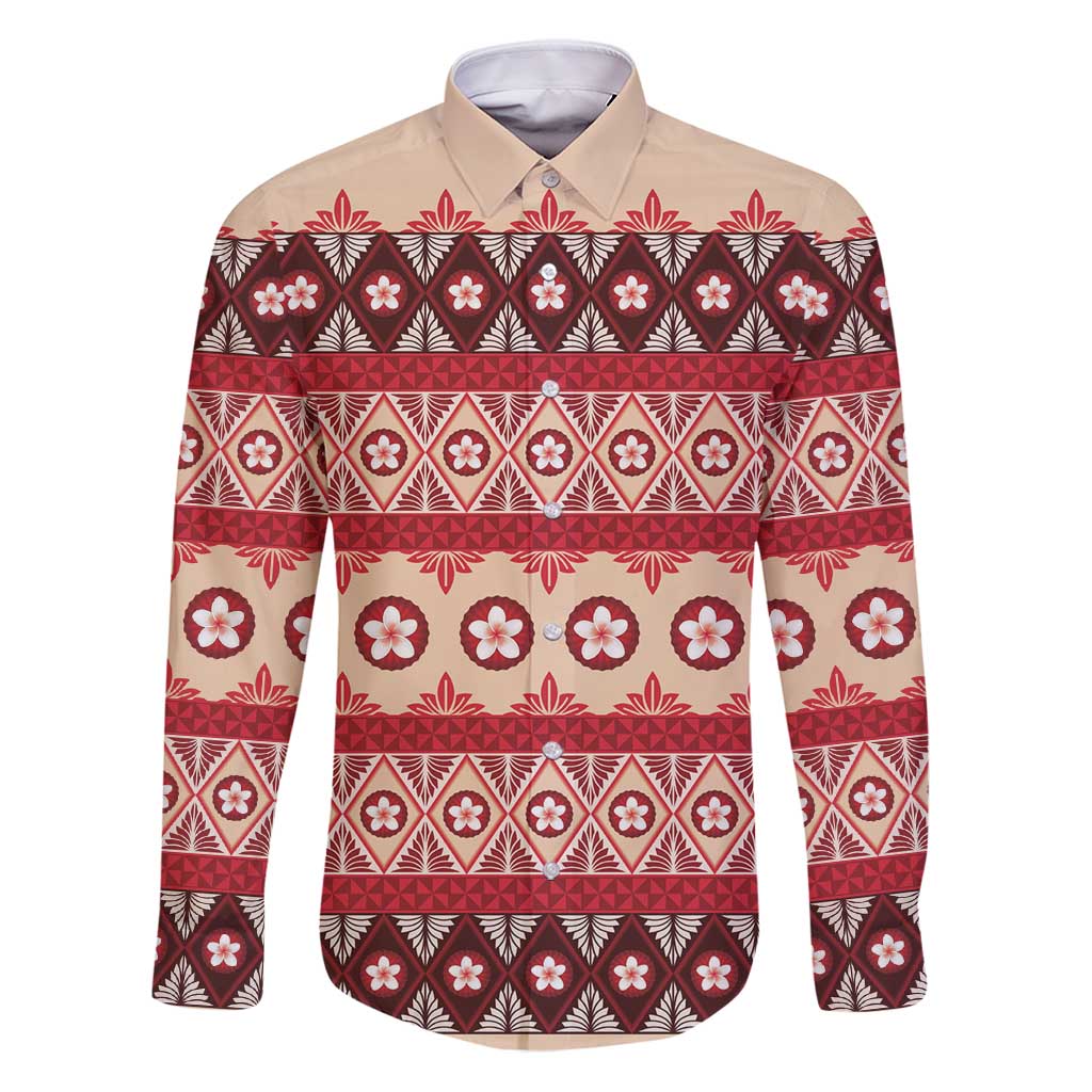 Tonga Language Week Family Matching Puletasi and Hawaiian Shirt Lea Faka-Tonga Everyday LT05 Dad's Shirt - Long Sleeve Beige - Polynesian Pride