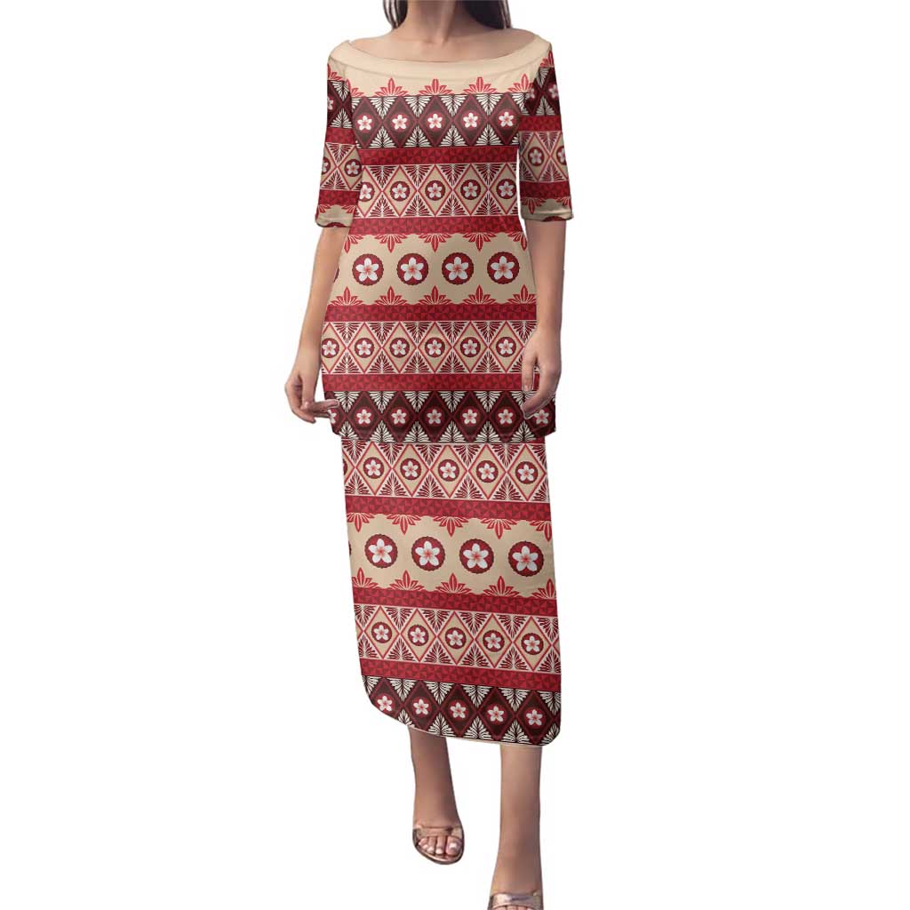Tonga Language Week Family Matching Puletasi and Hawaiian Shirt Lea Faka-Tonga Everyday LT05 Mom's Dress Beige - Polynesian Pride