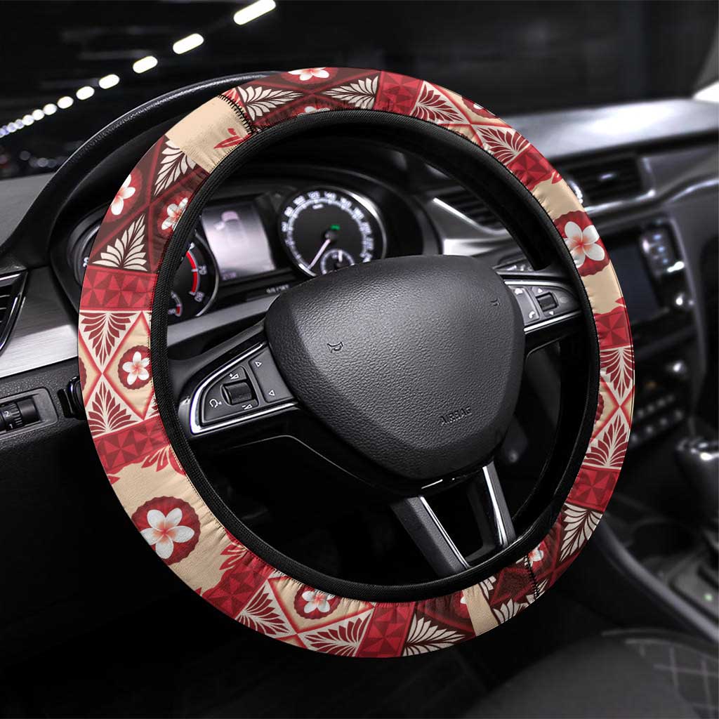 Tonga Language Week Steering Wheel Cover Lea Faka-Tonga Everyday LT05 Universal Fit Beige - Polynesian Pride