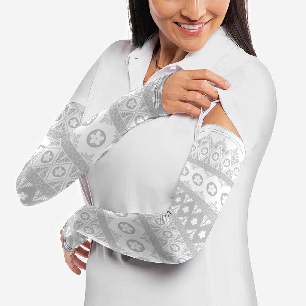 Tonga White Sunday Arm Sleeves Tongan Ngatu Siale Pattern - Polynesian Pride