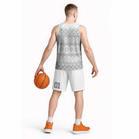 Tonga White Sunday Basketball Jersey Tongan Ngatu Siale Pattern - Polynesian Pride