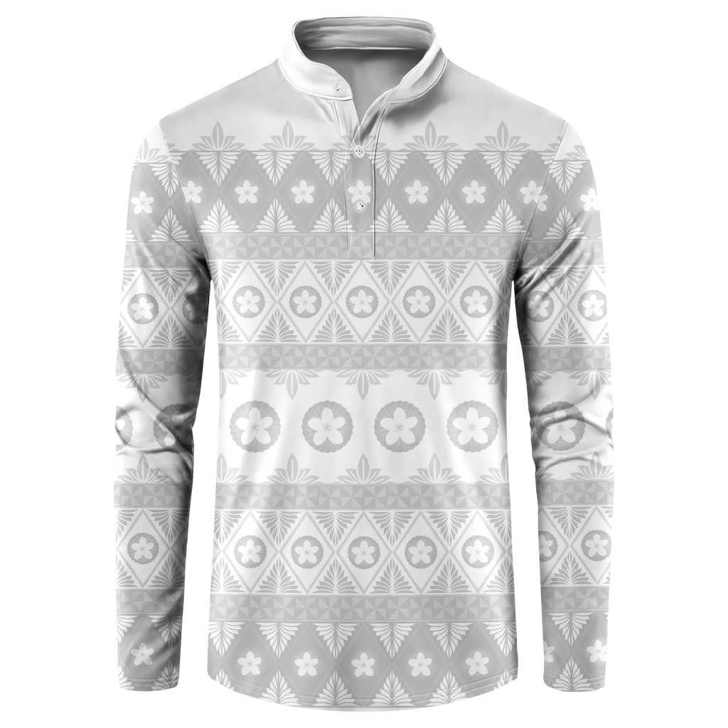Tonga White Sunday Button Sweatshirt Tongan Ngatu Siale Pattern - Polynesian Pride