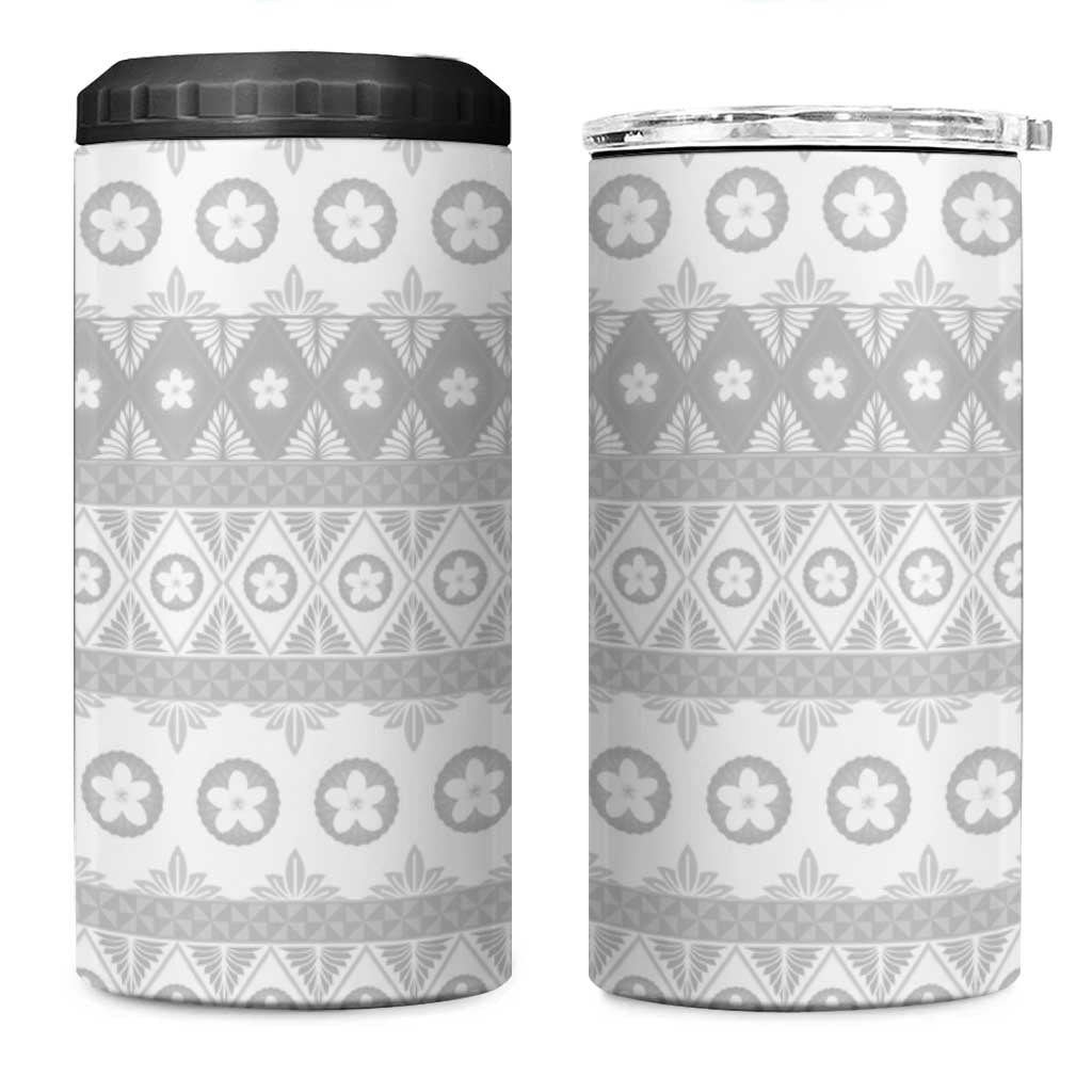 Tonga White Sunday 4 in 1 Can Cooler Tumbler Tongan Ngatu Siale Pattern - Polynesian Pride