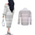 Tonga White Sunday Couples Matching Off The Shoulder Long Sleeve Dress and Long Sleeve Button Shirt Tongan Ngatu Siale Pattern - Polynesian Pride