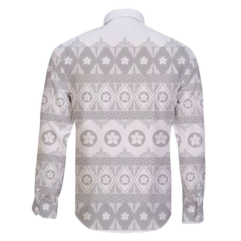 Tonga White Sunday Family Matching Long Sleeve Bodycon Dress and Hawaiian Shirt Tongan Ngatu Siale Pattern - Polynesian Pride