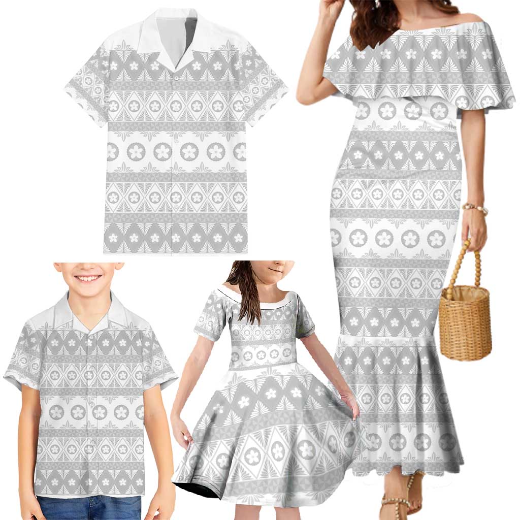Tonga White Sunday Family Matching Mermaid Dress and Hawaiian Shirt Tongan Ngatu Siale Pattern - Polynesian Pride