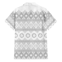 Tonga White Sunday Family Matching Off Shoulder Maxi Dress and Hawaiian Shirt Tongan Ngatu Siale Pattern - Polynesian Pride