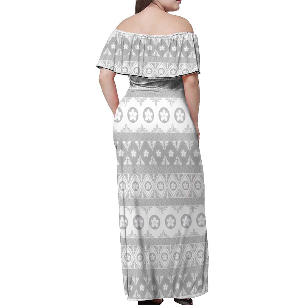 Tonga White Sunday Family Matching Off Shoulder Maxi Dress and Hawaiian Shirt Tongan Ngatu Siale Pattern - Polynesian Pride