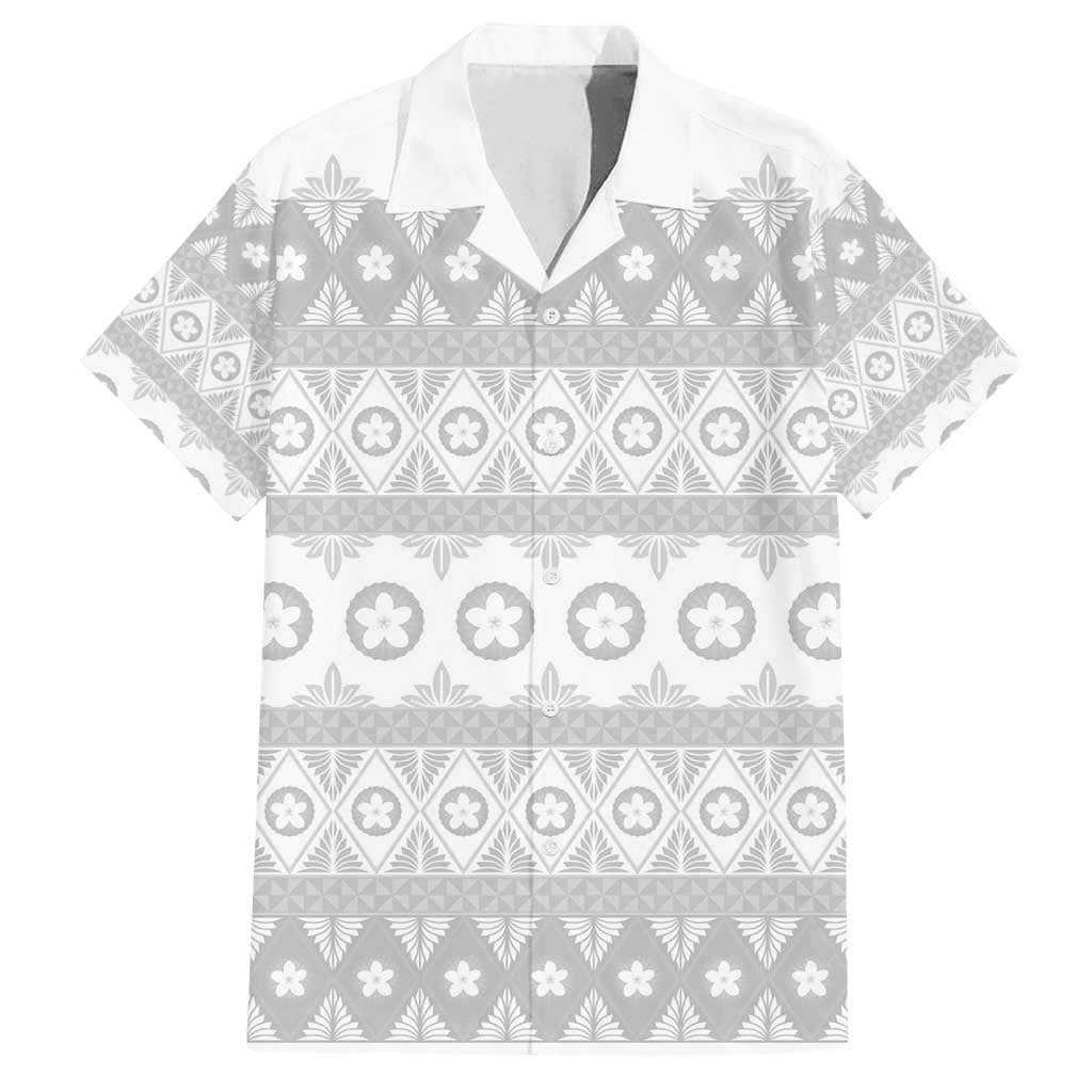Tonga White Sunday Family Matching Puletasi and Hawaiian Shirt Tongan Ngatu Siale Pattern - Polynesian Pride