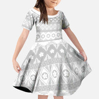 Tonga White Sunday Family Matching Short Sleeve Bodycon Dress and Hawaiian Shirt Tongan Ngatu Siale Pattern - Polynesian Pride