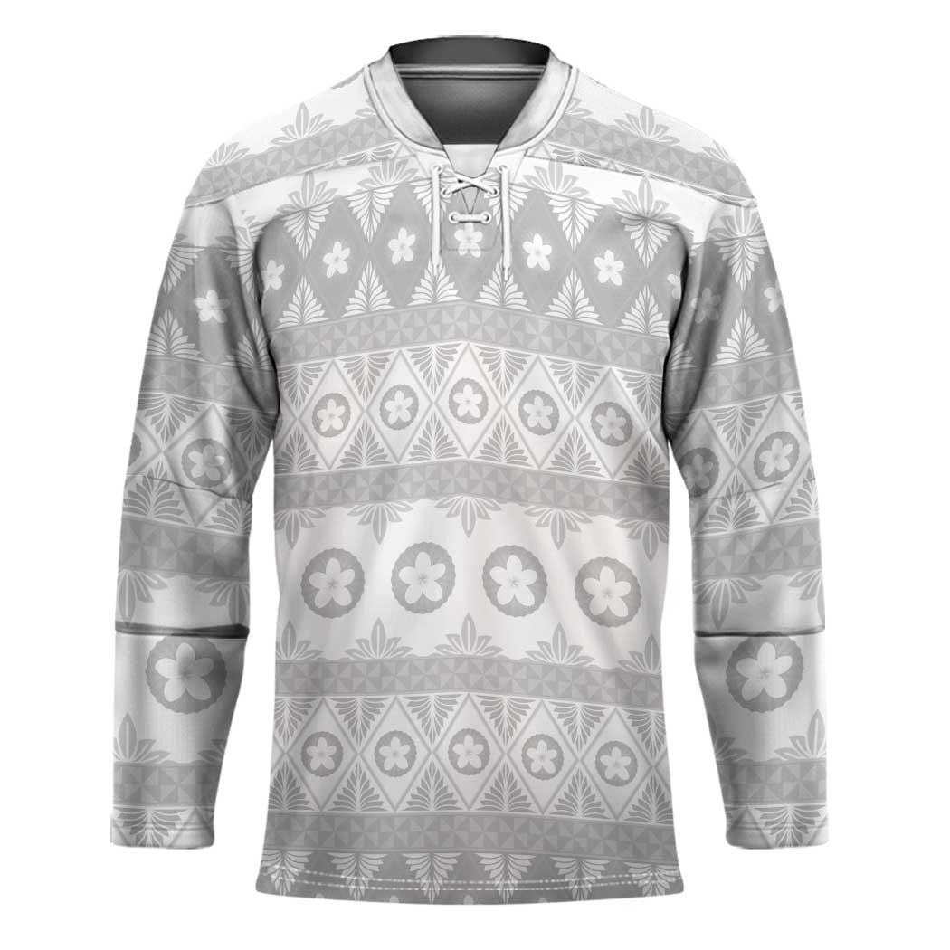 Tonga White Sunday Hockey Jersey Tongan Ngatu Siale Pattern - Polynesian Pride