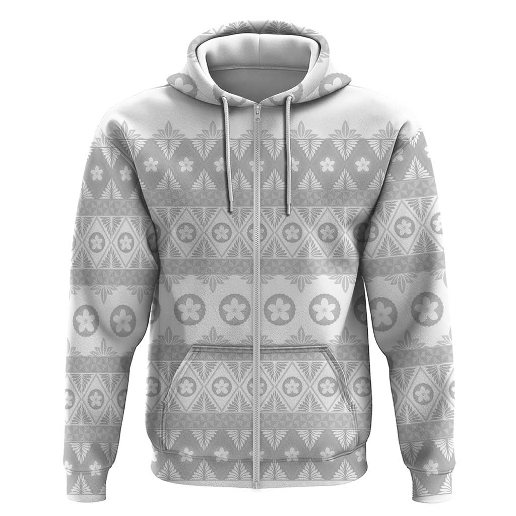Tonga White Sunday Hoodie Tongan Ngatu Siale Pattern - Polynesian Pride