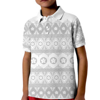 Tonga White Sunday Kid Polo Shirt Tongan Ngatu Siale Pattern - Polynesian Pride