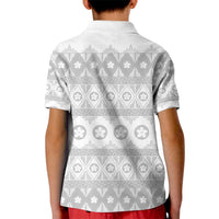 Tonga White Sunday Kid Polo Shirt Tongan Ngatu Siale Pattern - Polynesian Pride