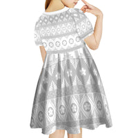 Tonga White Sunday Kid Short Sleeve Dress Tongan Ngatu Siale Pattern - Polynesian Pride