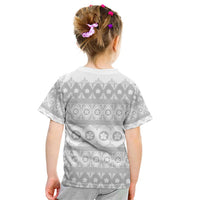 Tonga White Sunday Kid T Shirt Tongan Ngatu Siale Pattern - Polynesian Pride