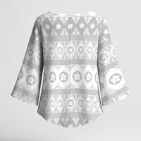 Tonga White Sunday Kimono Sleeve Blouse Tongan Ngatu Siale Pattern - Polynesian Pride