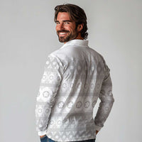 Tonga White Sunday Long Sleeve Polo Shirt Tongan Ngatu Siale Pattern - Polynesian Pride