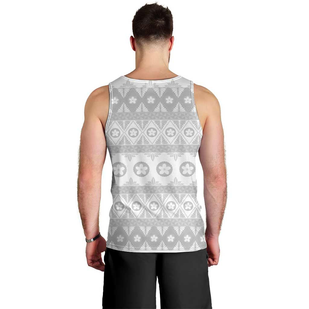 Tonga White Sunday Men Tank Top Tongan Ngatu Siale Pattern - Polynesian Pride