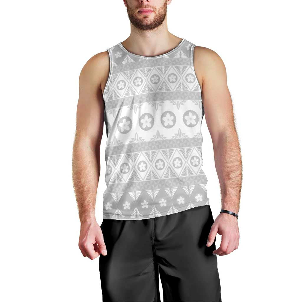 Tonga White Sunday Men Tank Top Tongan Ngatu Siale Pattern - Polynesian Pride