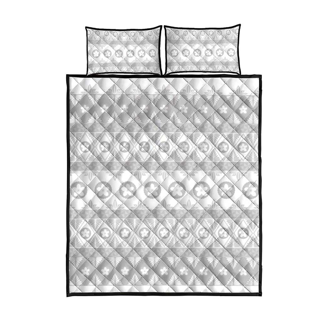 Tonga White Sunday Quilt Bed Set Tongan Ngatu Siale Pattern - Polynesian Pride