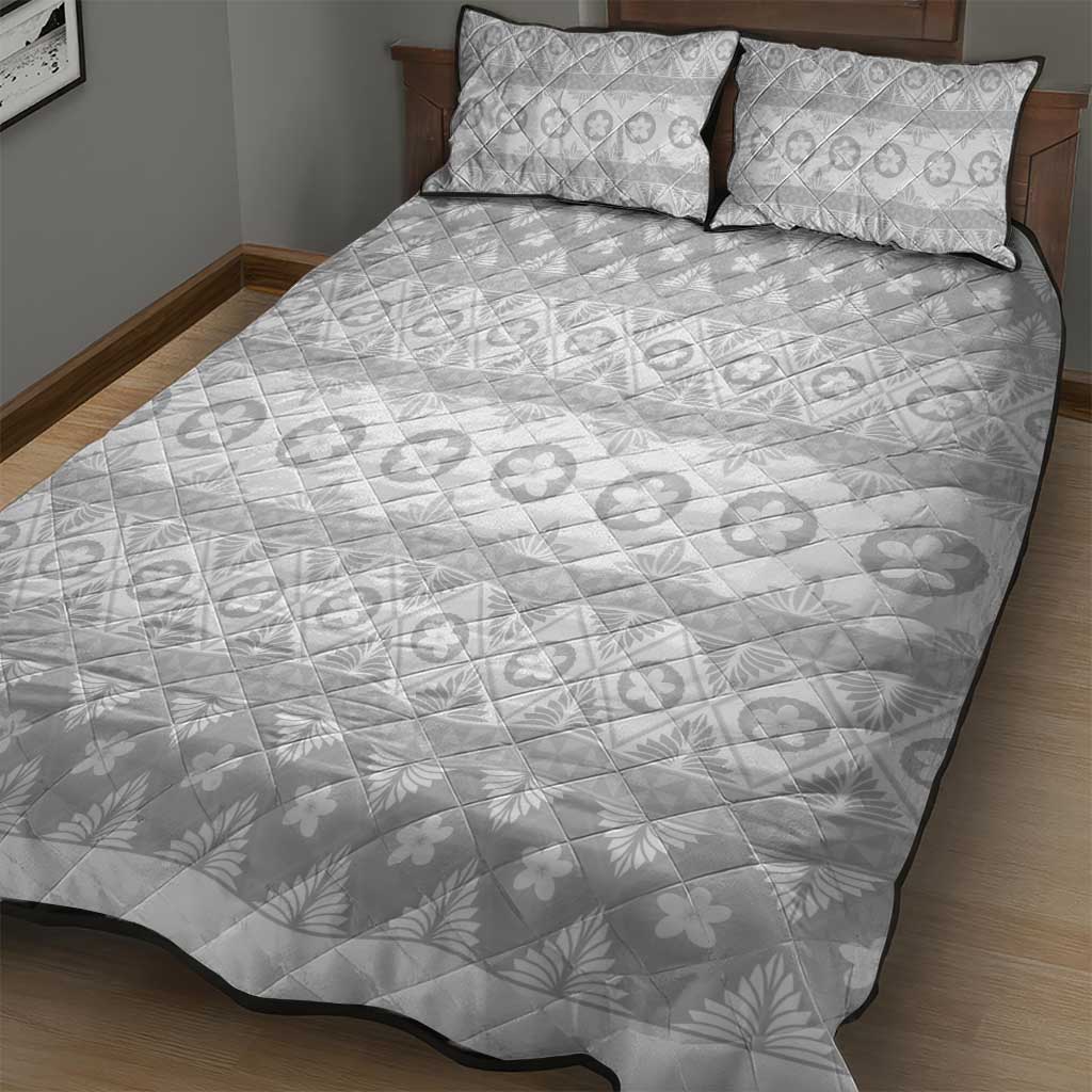 Tonga White Sunday Quilt Bed Set Tongan Ngatu Siale Pattern - Polynesian Pride