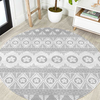 Tonga White Sunday Round Carpet Tongan Ngatu Siale Pattern - Polynesian Pride