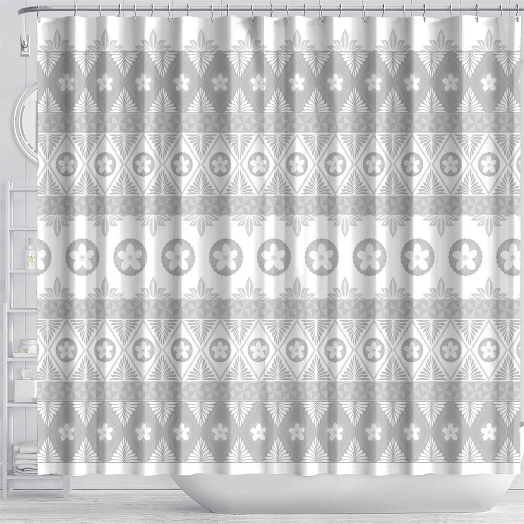 Tonga White Sunday Shower Curtain Tongan Ngatu Siale Pattern - Polynesian Pride