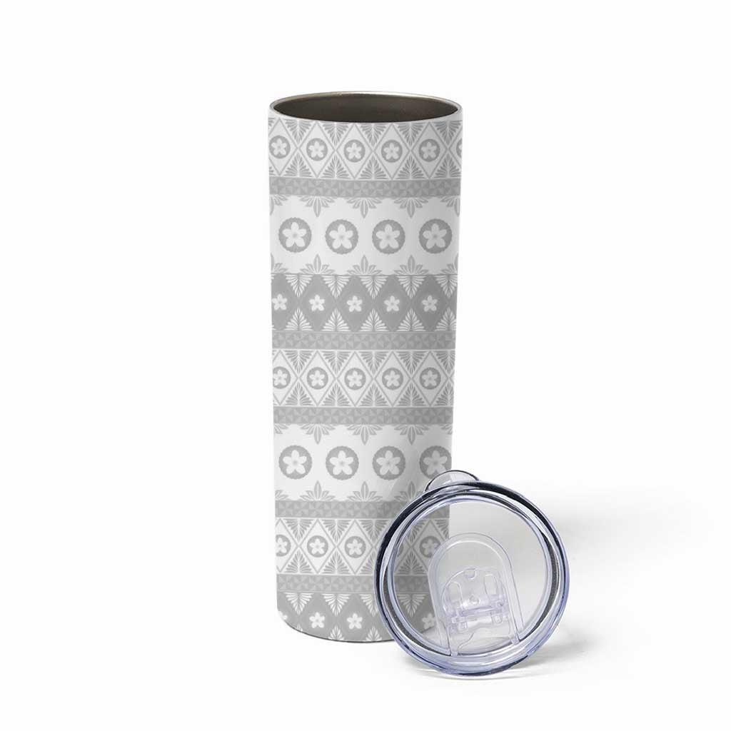 Tonga White Sunday Skinny Tumbler Tongan Ngatu Siale Pattern - Polynesian Pride