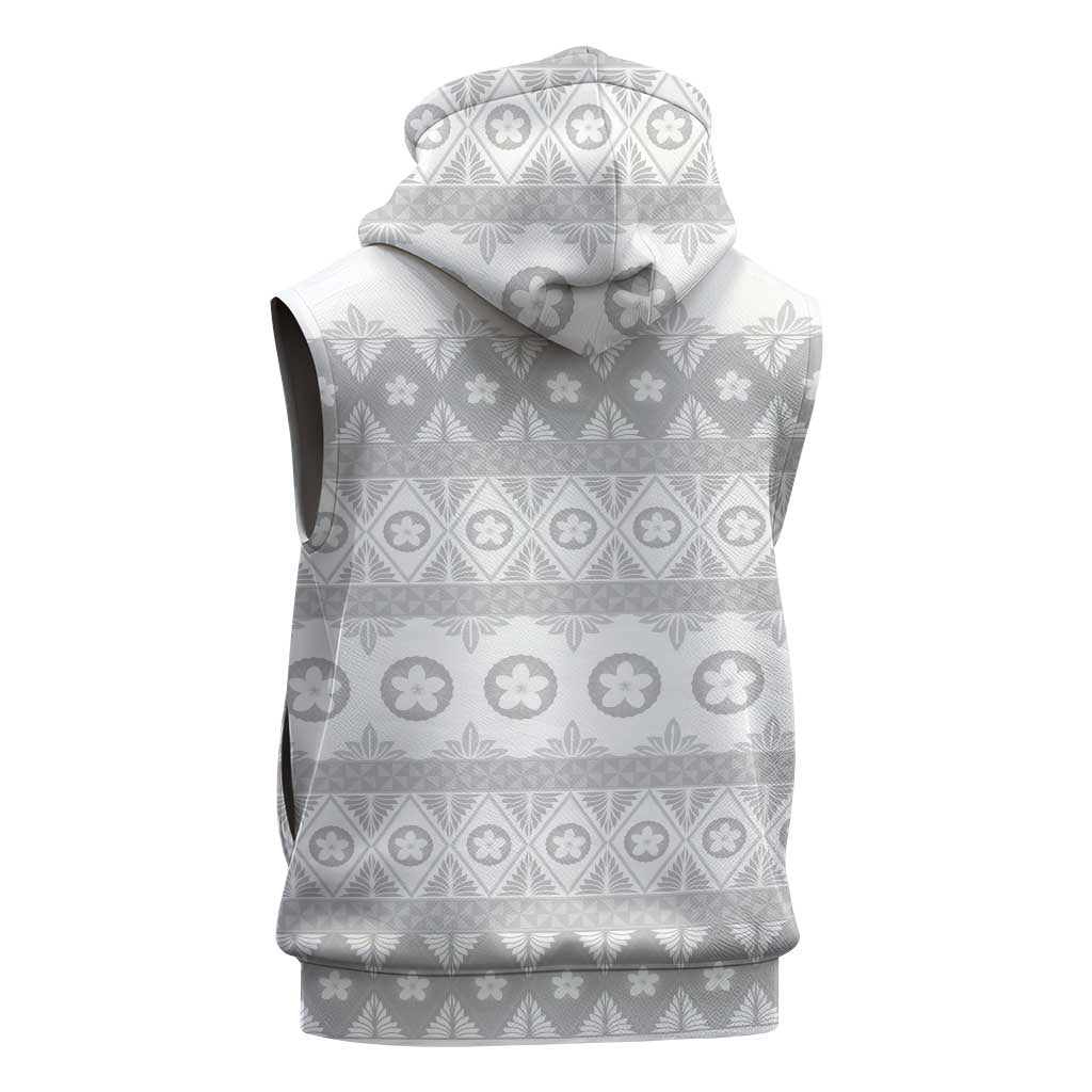 Tonga White Sunday Sleeveless Hoodie Tongan Ngatu Siale Pattern - Polynesian Pride