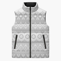 Tonga White Sunday Sleeveless Puffer Jacket Tongan Ngatu Siale Pattern - Polynesian Pride