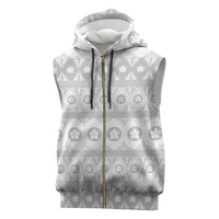Tonga White Sunday Sleeveless Zip Hoodie Tongan Ngatu Siale Pattern - Polynesian Pride