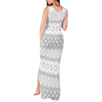 Tonga White Sunday Tank Maxi Dress Tongan Ngatu Siale Pattern - Polynesian Pride