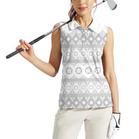 Tonga White Sunday Women Sleeveless Polo Shirt Tongan Ngatu Siale Pattern - Polynesian Pride