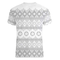 Tonga White Sunday Women V-Neck T-Shirt Tongan Ngatu Siale Pattern - Polynesian Pride